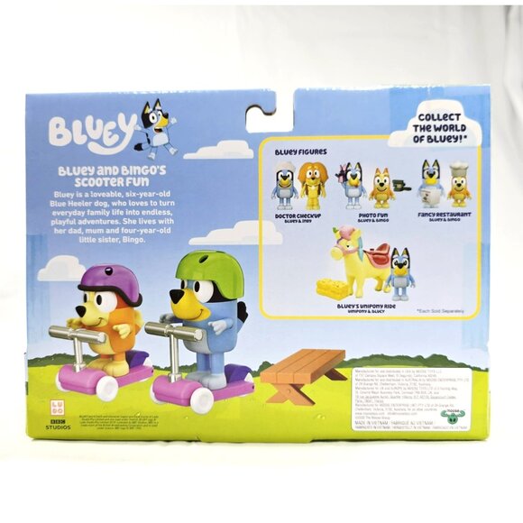 Bluey & Bingo's Scooter Fun Playset Articulated Figure & Accessory Pack NEW - Picture 2 of 6
